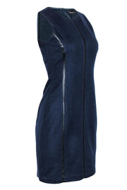 Current Boutique-J. McLaughlin - Navy Sleeveless Wool Blend Dress w/ Faux Leather Trim Sz 4