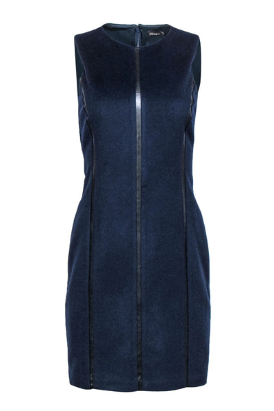 Current Boutique-J. McLaughlin - Navy Sleeveless Wool Blend Dress w/ Faux Leather Trim Sz 4