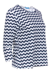 Current Boutique-J. McLaughlin - Navy & White Chevron Three-Quarter Sleeve Top Sz L