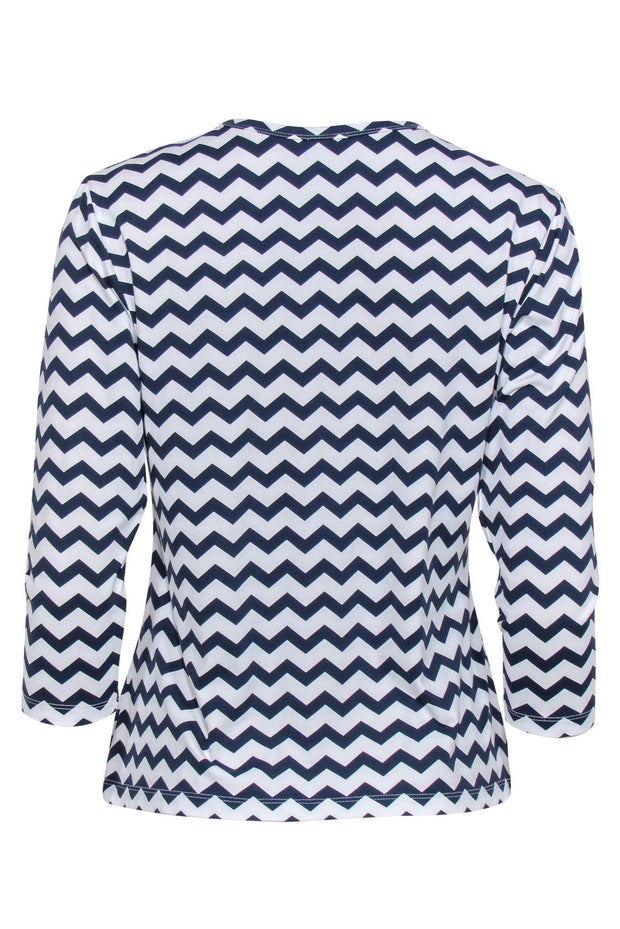 Current Boutique-J. McLaughlin - Navy & White Chevron Three-Quarter Sleeve Top Sz L