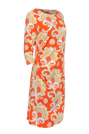 Current Boutique-J. McLaughlin - Orange Paisley Shift Dress w/ White & Pink Accents Sz L