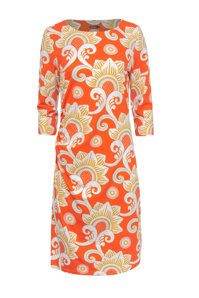 Current Boutique-J. McLaughlin - Orange Paisley Shift Dress w/ White & Pink Accents Sz L