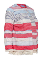 Current Boutique-J. McLaughlin - Red, White & Blue Embroidered Striped Cropped "Davis" Jacket w/ Tassels Sz XS