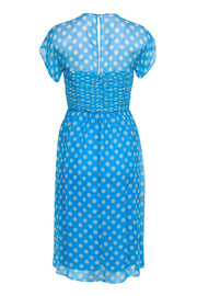 Current Boutique-J. Peterman - Blue & Yellow Polka Dot Pleated Bust Midi Silk Dress Sz 4