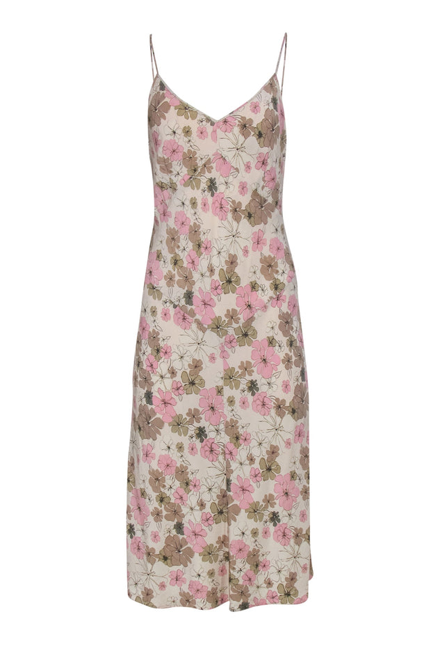 Current Boutique-J.Crew - Beige Floral Printed Midi Silk Slip Dress Sz 10