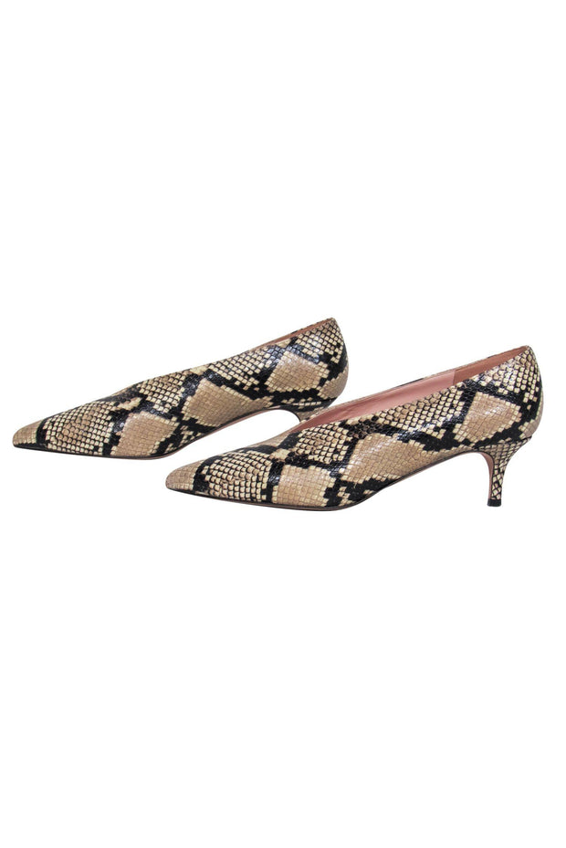 Current Boutique-J.Crew - Beige Snakeskin Print Pointed Toe Kitten Heels Sz 9