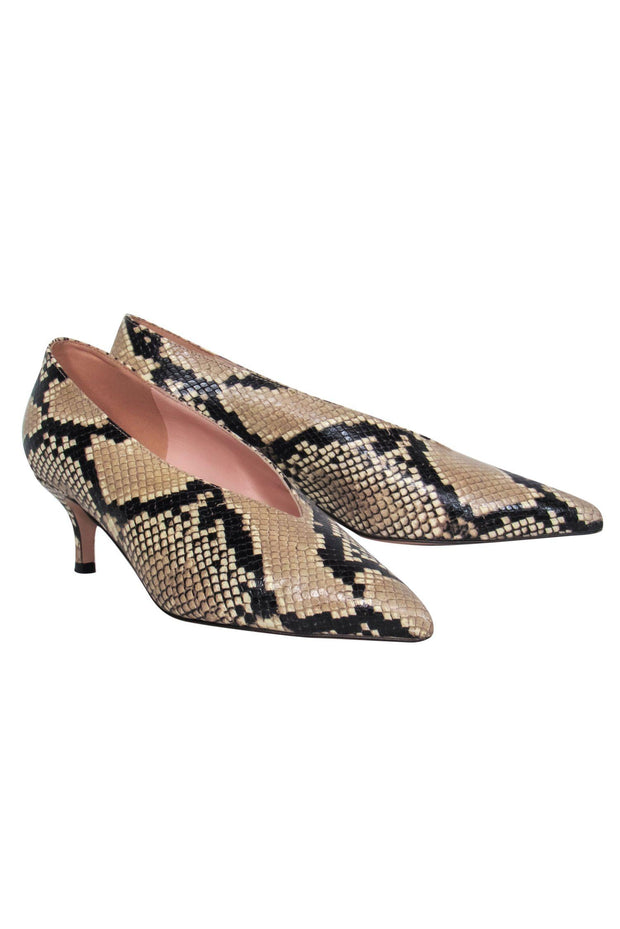 Current Boutique-J.Crew - Beige Snakeskin Print Pointed Toe Kitten Heels Sz 9