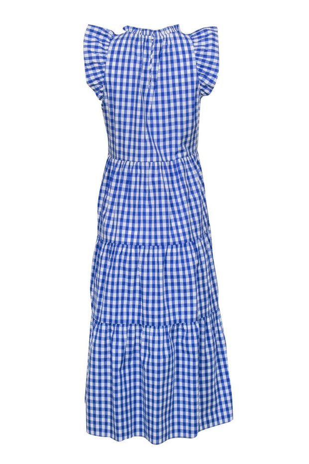 Current Boutique-J.Crew - Blue & White Gingham Print Sleeveless Tiered Maxi Dress w/ Ruffle Trim Sz XS