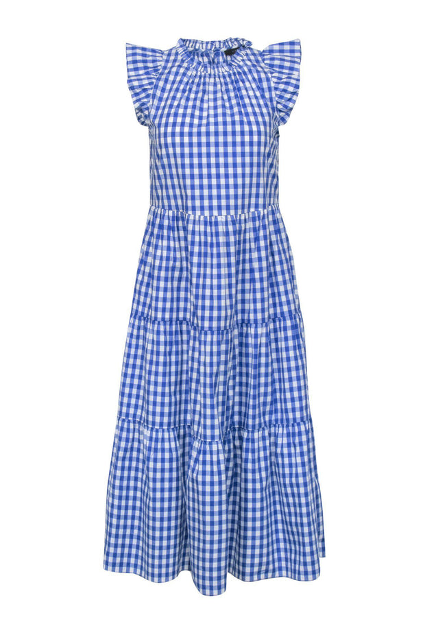 Current Boutique-J.Crew - Blue & White Gingham Print Sleeveless Tiered Maxi Dress w/ Ruffle Trim Sz XS