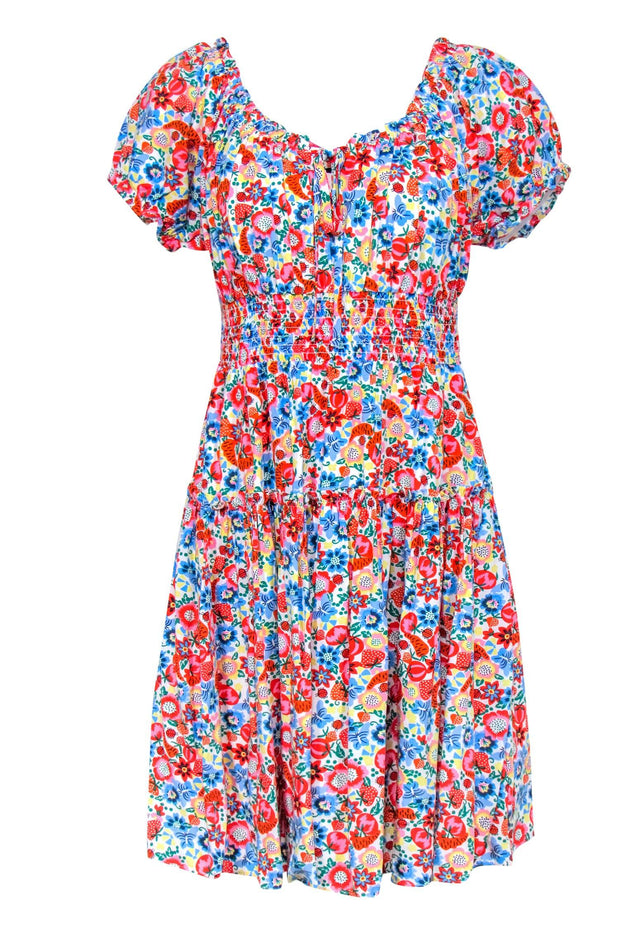 Current Boutique-J.Crew - Bright Vegetable Garden Printed Smocked Waist Dress Sz 6