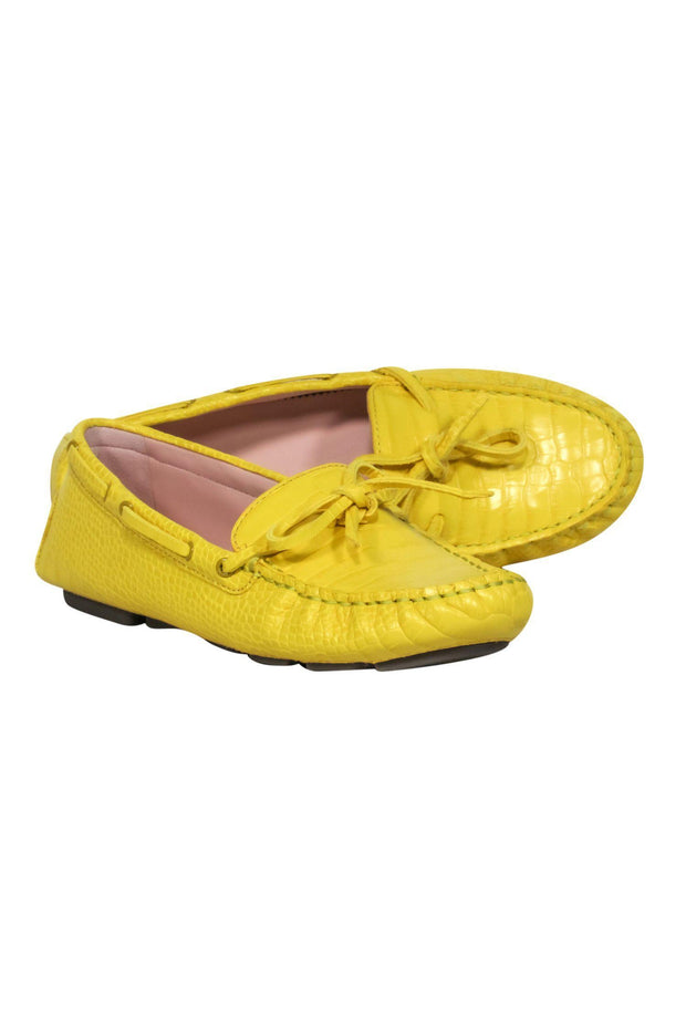 Current Boutique-J.Crew - Bright Yellow Reptile Embossed Leather Loafers Sz 8.5