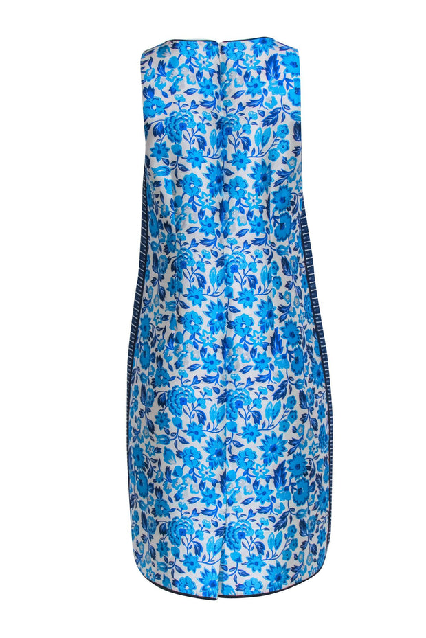 Current Boutique-J.Crew Collection - Aqua & Cobalt Floral Motif Silk & Cotton Shift Dress Sz 6