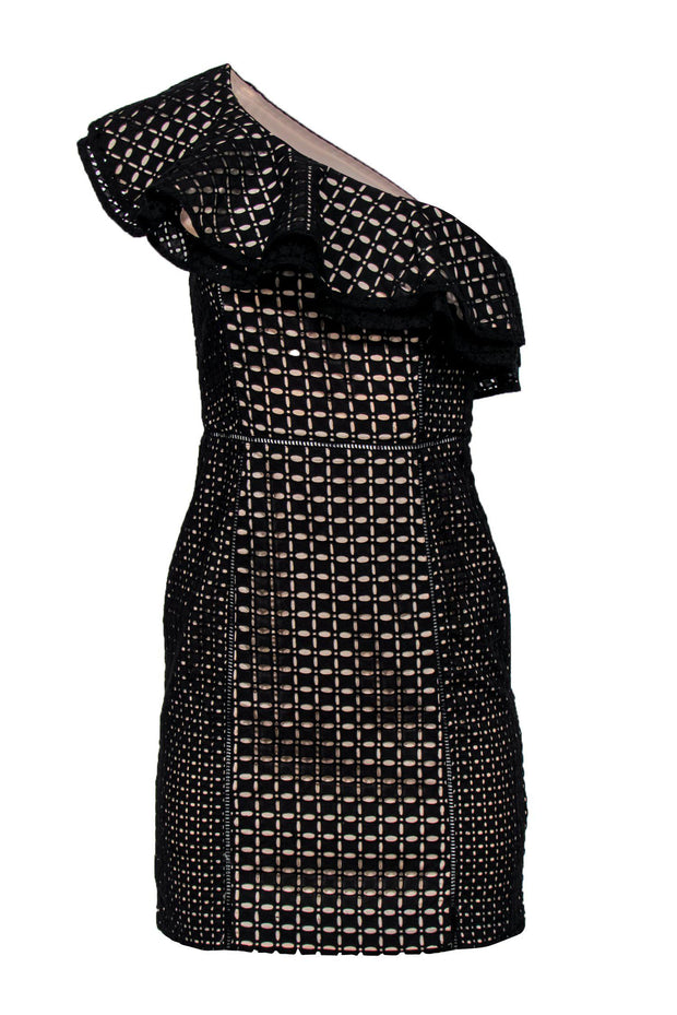 Current Boutique-J.Crew Collection - Black One Shoulder Dress w/ Eyelet Lace & Flounce Hem Sz 00