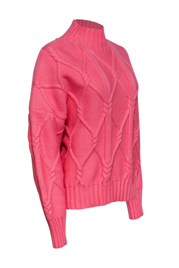 Current Boutique-J.Crew Collection - Bubblegum Pink Cable Knit Chunky Mock Turtleneck Sweater Sz XXL