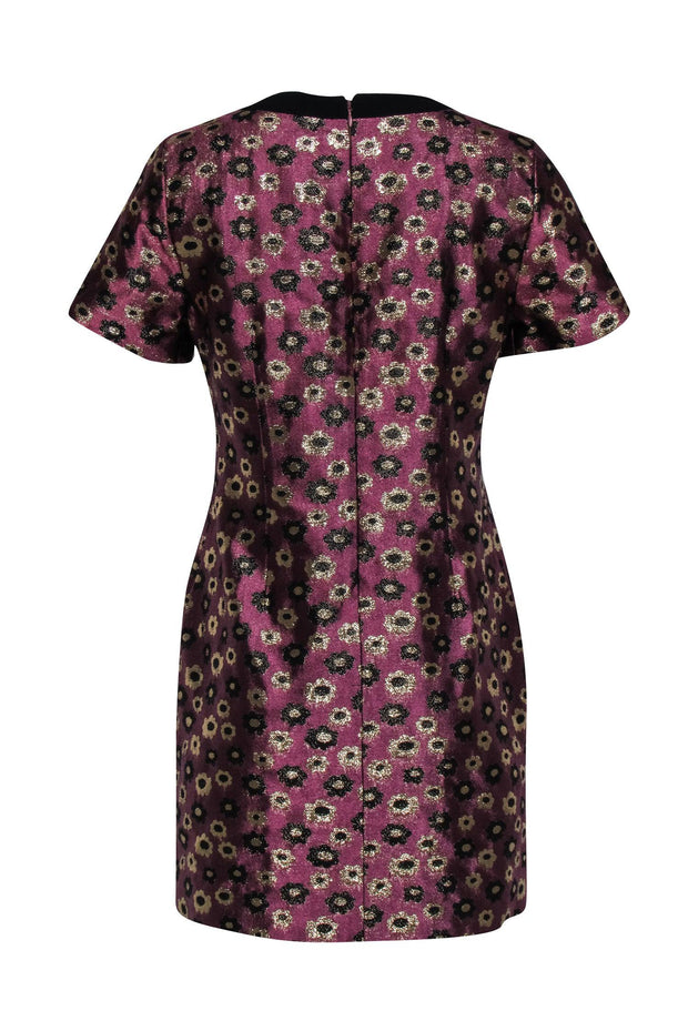 Current Boutique-J.Crew Collection - Burgundy, Gold, & Black Floral Brocade Shift Dress w/ Black Trim Sz 8