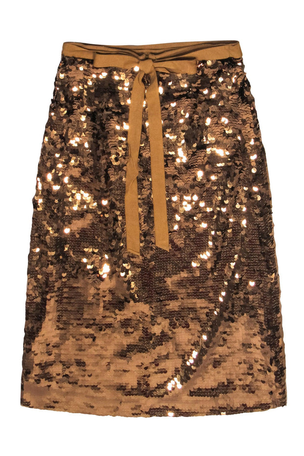 Current Boutique-J.Crew Collection - Gold Sequin Belted Midi Skirt Sz 4