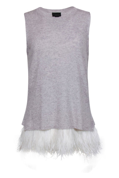 Current Boutique-J.Crew Collection - Grey Cashmere Sweater Vest w/ Feather Trim Sz M