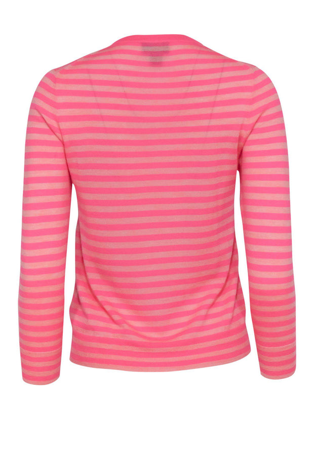 Current Boutique-J.Crew Collection - Hot Pink Striped Button-Up Cashmere Cardigan Sz M