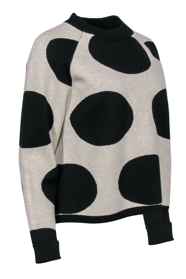 Current Boutique-J.Crew Collection - Ivory & Black Sparkly Dot Print Merino Wool Blend Sweater Sz S