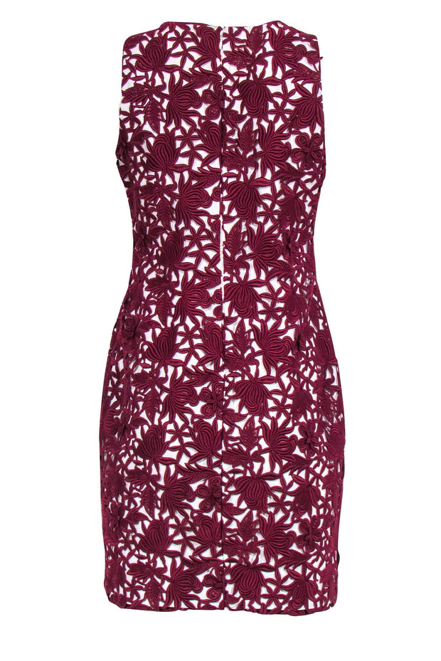 Current Boutique-J.Crew Collection - Ivory & Burgundy Floral Embroidered Overlay Sheath Dress Sz 6