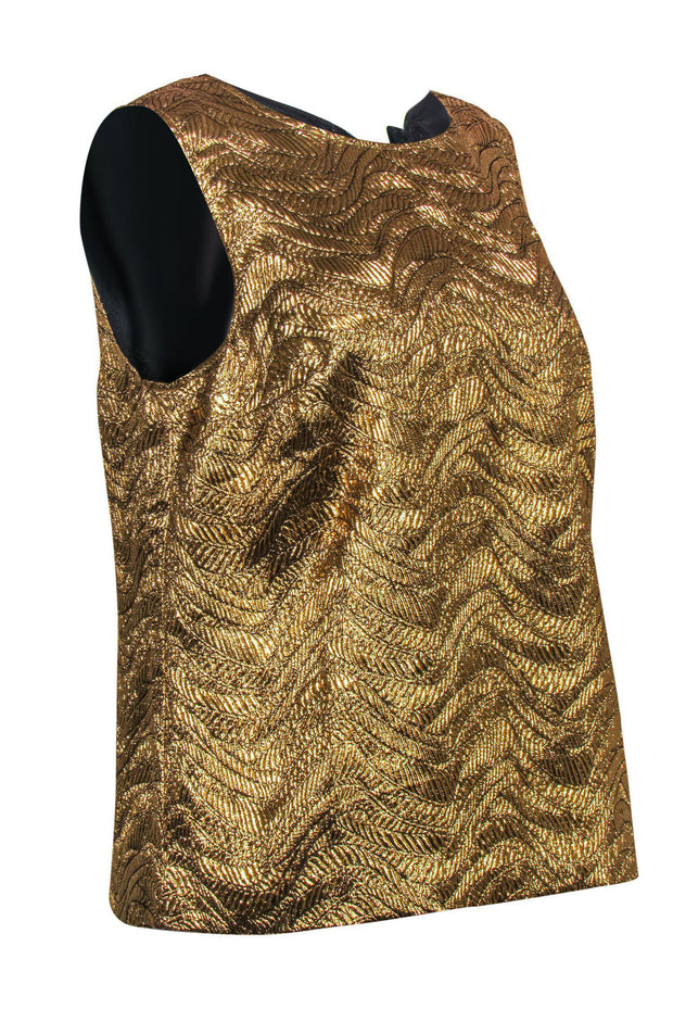 Current Boutique-J.Crew Collection - Metallic Gold Swirl Textured Tank Sz M