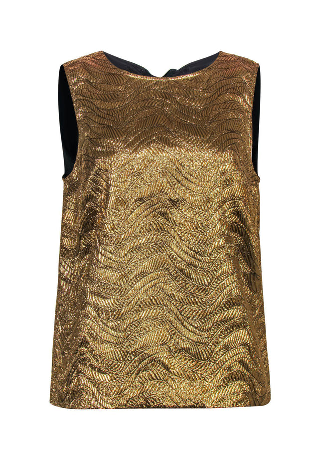 Current Boutique-J.Crew Collection - Metallic Gold Swirl Textured Tank Sz M