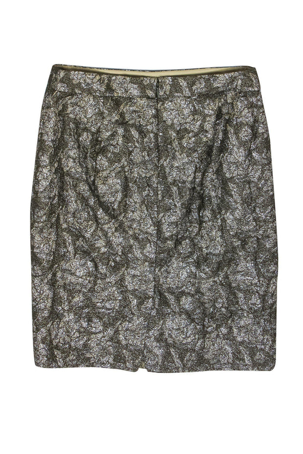 Current Boutique-J.Crew Collection - Olive Green Metallic Floral Skirt Sz 6