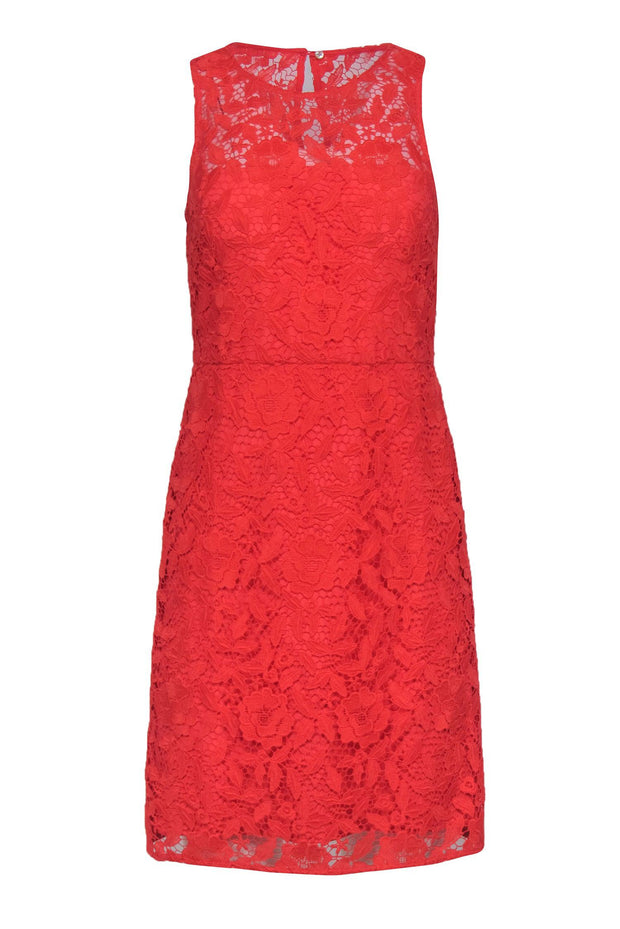 Current Boutique-J.Crew Collection - Orange Floral Lace Sleeveless Sheath Dress Sz 2