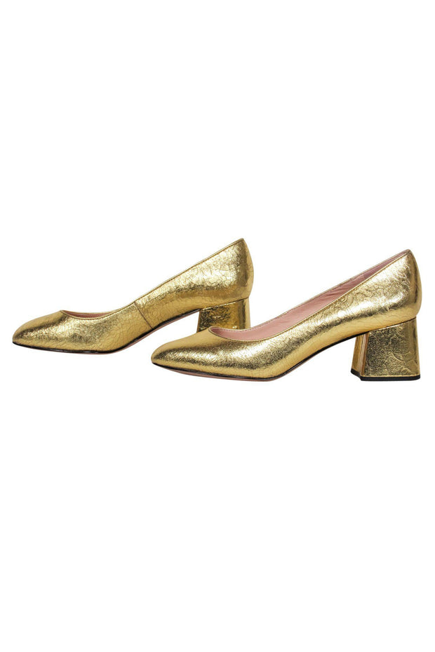 Current Boutique-J.Crew - Gold Metallic Crackle Textured Block Heel Pumps Sz 8.5