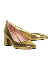 Current Boutique-J.Crew - Gold Metallic Crackle Textured Block Heel Pumps Sz 8.5