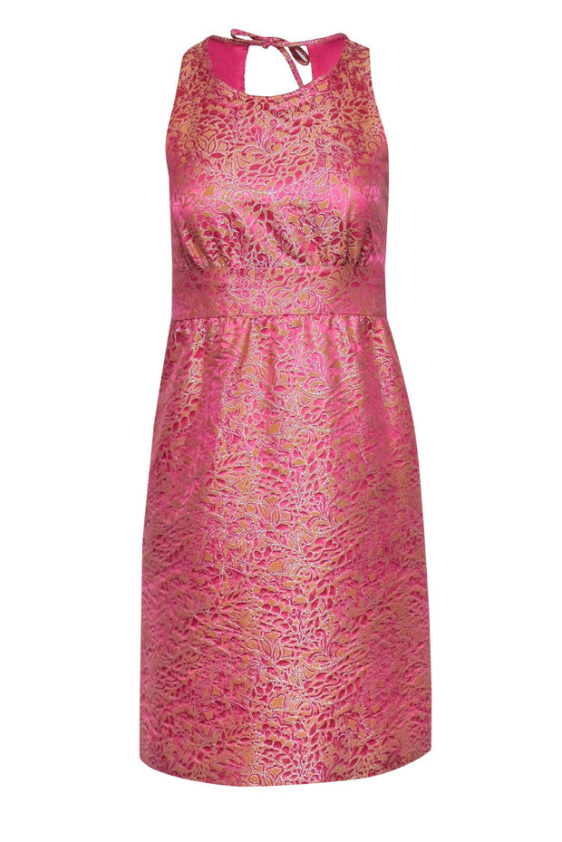 Current Boutique-J.Crew - Hot Pink & Peach Metallic Floral Print Jacquard Dress Sz 0