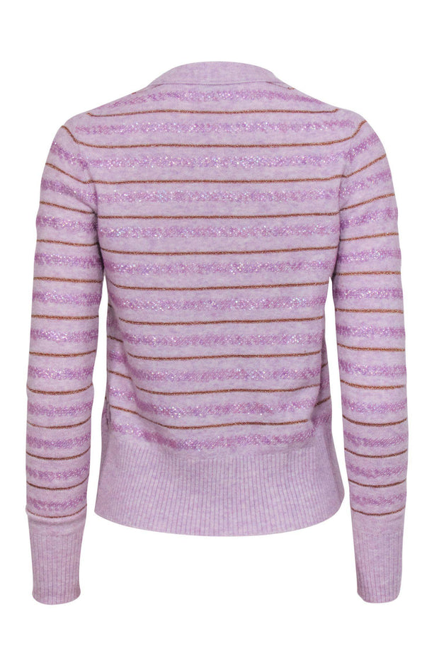 Current Boutique-J.Crew - Lavender Sequin & Gold Striped Crewneck Sweater Sz XS