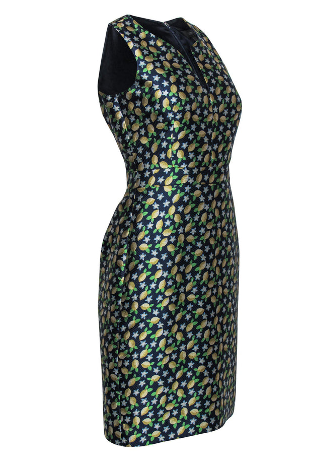 Current Boutique-J.Crew - Navy Lemon Patterned Sheath Dress Sz 0