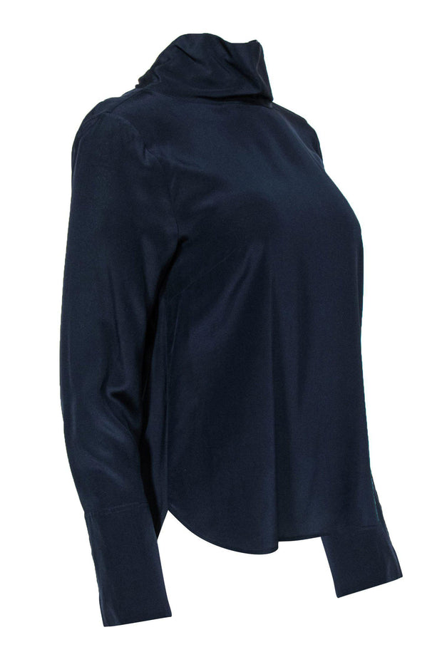 Current Boutique-J.Crew - Navy Silk Cowl & Bow Back Long Sleeve Blouse Sz 6