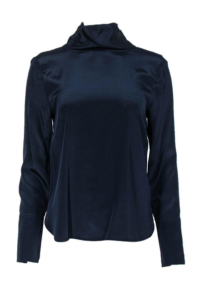 Current Boutique-J.Crew - Navy Silk Cowl & Bow Back Long Sleeve Blouse Sz 6