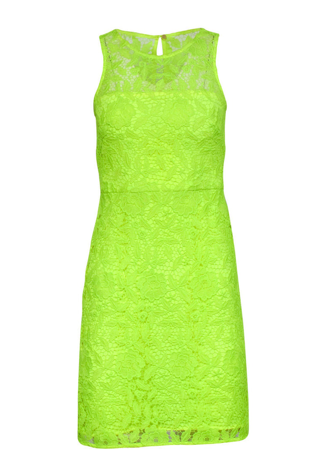 Current Boutique-J.Crew - Neon Yellow Floral Lace Sleeveless Sheath Dress Sz 00