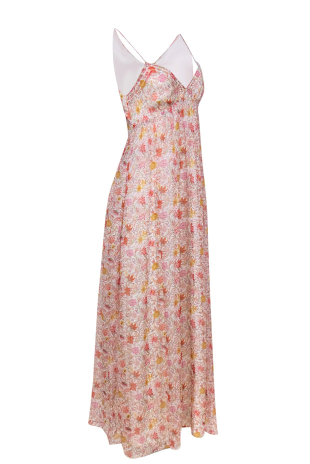 Current Boutique-J.Crew - Pink Floral Print Silk Maxi Dress w/ Tie Back Sz 4