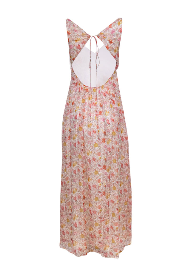 Current Boutique-J.Crew - Pink Floral Print Silk Maxi Dress w/ Tie Back Sz 4