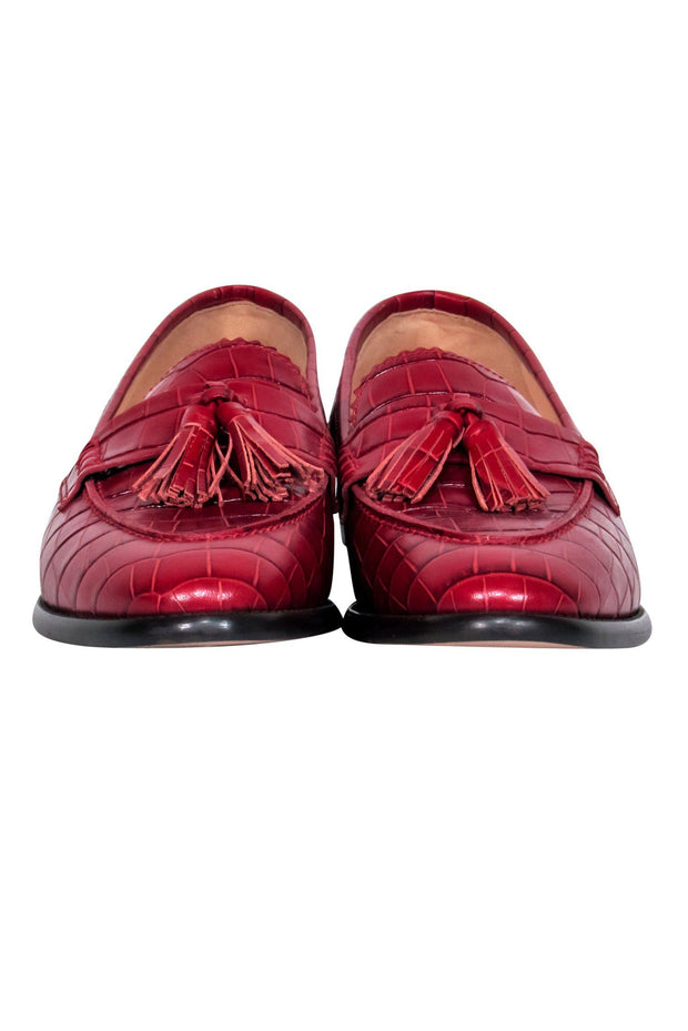 Current Boutique-J.Crew - Red Crocodile Embossed Loafers w/ Tassels Sz 9