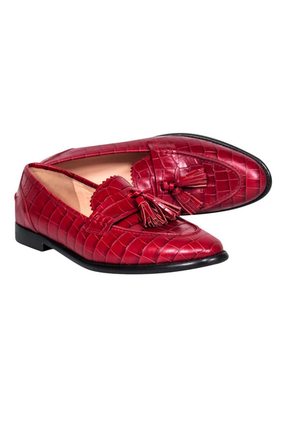 Current Boutique-J.Crew - Red Crocodile Embossed Loafers w/ Tassels Sz 9