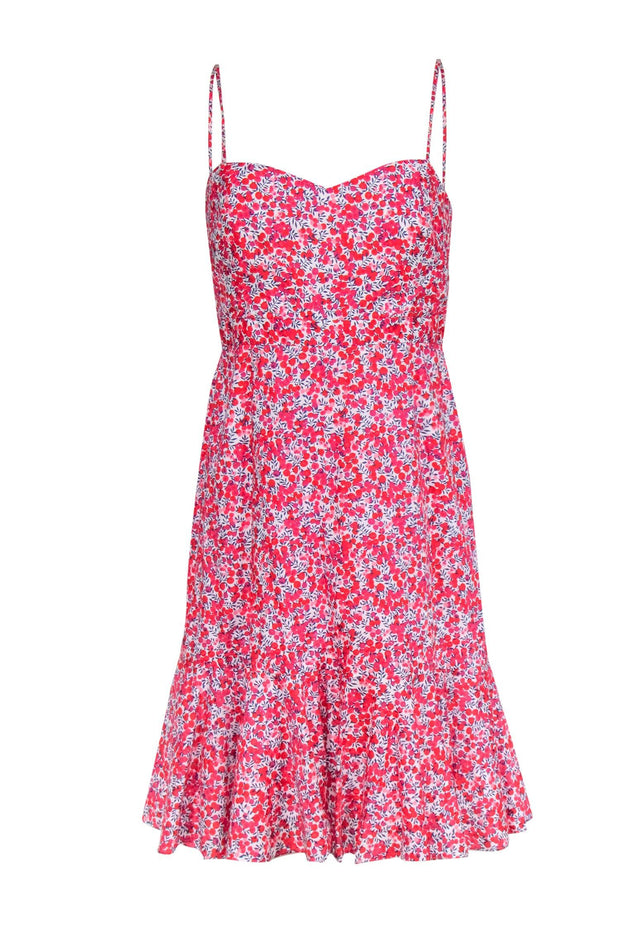 Current Boutique-J.Crew - Red, White & Pink Floral Print Cotton Dress Sz 10