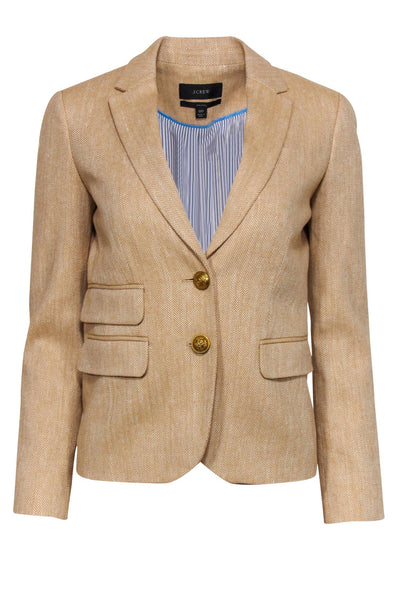 Current Boutique-J.Crew - Tan Herringbone Linen Blend Blazer Sz 00