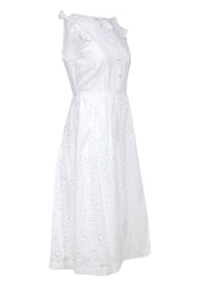 Current Boutique-J.Crew - White Floral Eyelet Ruffled Midi Dress Sz 4