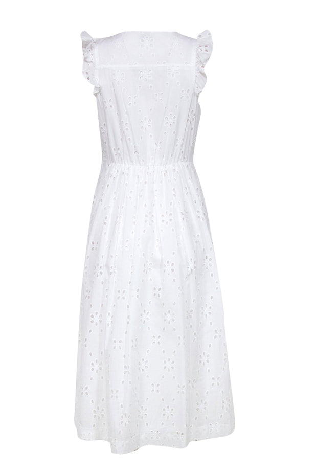 Current Boutique-J.Crew - White Floral Eyelet Ruffled Midi Dress Sz 4