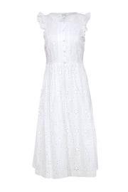 Current Boutique-J.Crew - White Floral Eyelet Ruffled Midi Dress Sz 4