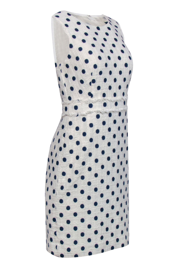 Current Boutique-J.Crew - White & Navy Polka Dot Tweed Sheath Dress Sz 4