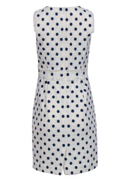 Current Boutique-J.Crew - White & Navy Polka Dot Tweed Sheath Dress Sz 4