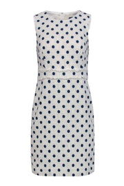 Current Boutique-J.Crew - White & Navy Polka Dot Tweed Sheath Dress Sz 4