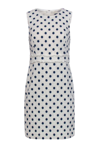 Current Boutique-J.Crew - White & Navy Polka Dot Tweed Sheath Dress Sz 4