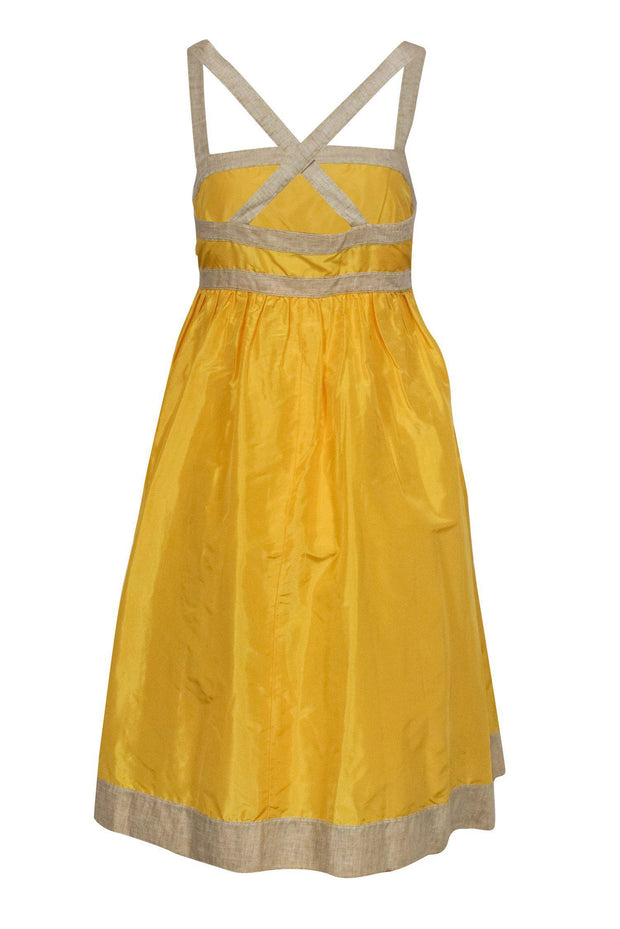 Current Boutique-J.Crew - Yellow Empire Waist Dress w/ Linen Trim Sz 6